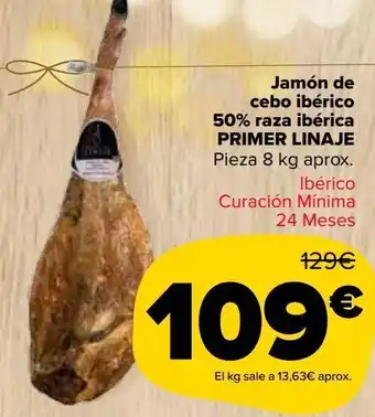 Carrefour Market Jamón de cebo ibérico 50% raza ibérica primer linaje oferta