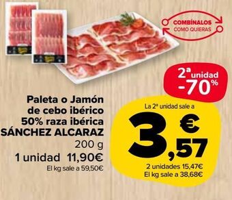 Carrefour Market Paleta o jamón de cebo ibérico 50% raza ibérica sánchez alcaraz oferta