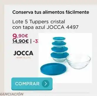 9,90€ 14,90€ | -3 jocca home & life comprar conserva tus alimentos fácilmente lote 5 tuppers cristal con tapa azul jocc