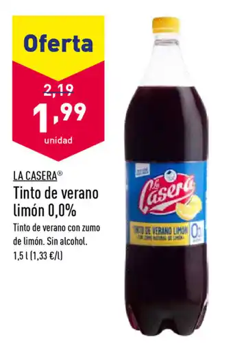 ALDI La Casera Tinto de verano limón 0,0% 1,5L oferta