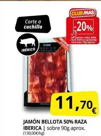 Supermercados MAS Jamón bellota 50% raza iberica oferta
