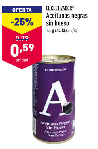ALDI El Cultivador Aceitunas negras sin hueso 150g oferta