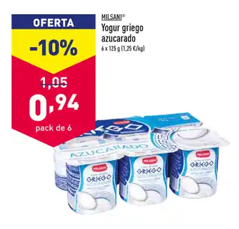 ALDI Milsani Yogur greigo azucarado 6 x 125g oferta