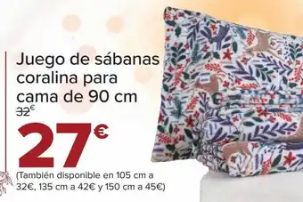 Carrefour Juego de sábanas coralina para cama de 90cm oferta