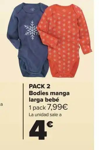 Carrefour Pack 2 bodies manga larga bebé oferta