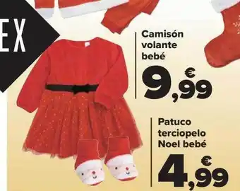 Carrefour Camisón volante bebé patuco terciopelo noel bebé oferta