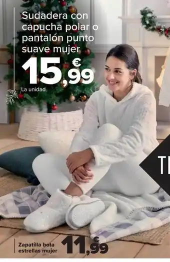 Carrefour Sudaderea con capucha polar o pantalón punto suave mujer zapatilla bota estrellas mujer oferta