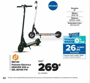 Carrefour Patinete eléctrico denver 300w sel-80140 fw oferta