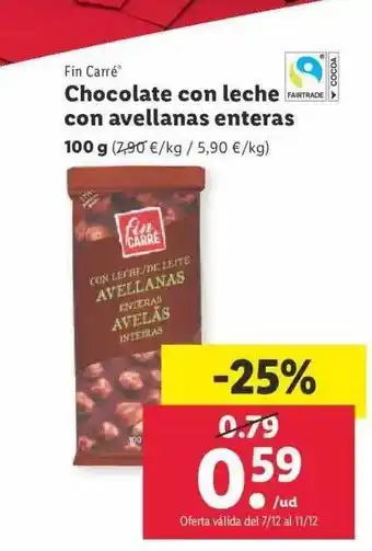 Lidl Fin carré chocolate con leche con avellanas enteras oferta