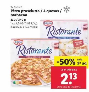 Lidl Dr oetker pizza prosciutto 4 quesos barbacoa oferta