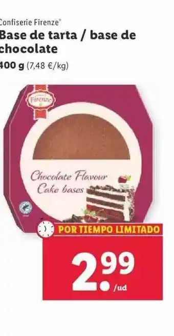 Lidl Confiserie firenze base de tarta base de chocolate oferta