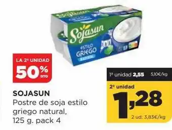 Alimerka La 2a unidad 50% dto sojasun postre de soja estilo griego natural pack 4 oferta