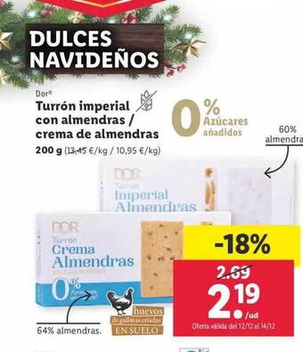 Lidl Dor turrón imperial con almendras crema de almendras oferta