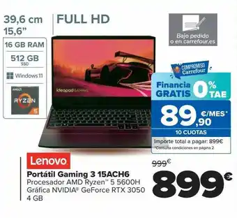 Carrefour Lenovo portátil gaming 3 15ach6 oferta