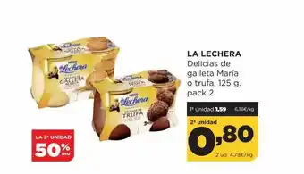 Alimerka La 2a unidad 50% dto la lechera delicias de galleta maria o trufa pack 2 oferta