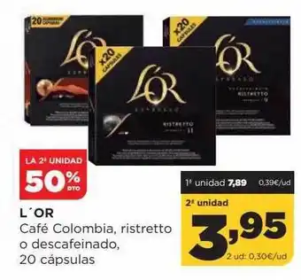 Alimerka La 2a unidad 50% dto l'or café colombia ristretto o descafeinado 20 cápsulas oferta