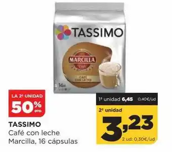 Alimerka La 2a unidad 50% dto tassimo café con leche marcilla 16 cápsulas oferta