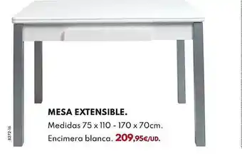 BricoCentro Mesa extensible medidas 75 x 110-170 x 70cm encimera blanca oferta