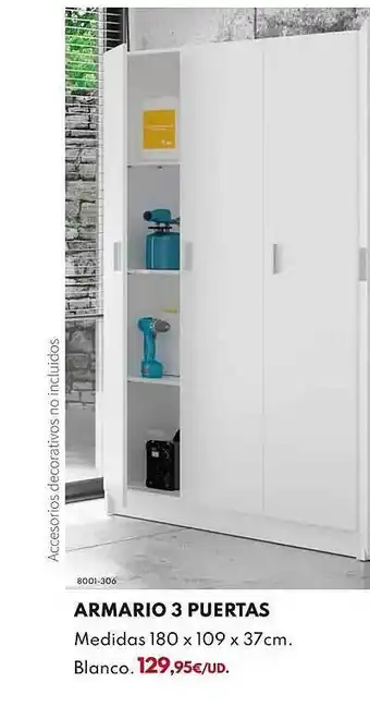 BricoCentro Armario 3 puertas medidas 180 x 109 x 37cm blanco oferta