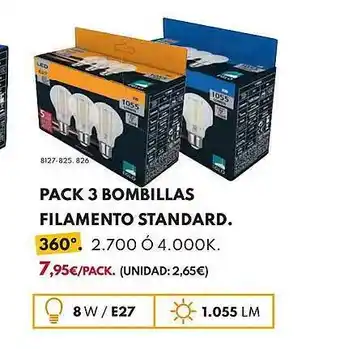 BricoCentro Pack 3 bombillas filamento standard 360° oferta