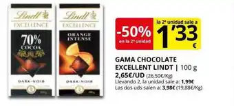Supermercados MAS -50% en la 2da unidad gama chocolate excellent lindt oferta