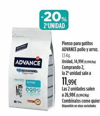 El Corte Inglés -20% 2a unidad pienso para gatitos advance pollo y arroz oferta