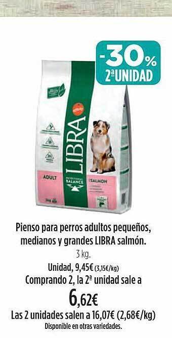 El Corte Inglés -30% 2a unidad pienso para perros adultos pequeños medianos y grandes libra salmón oferta