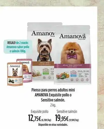 El Corte Inglés Pienso para perros adultos mini amanova exquisite pollo o sensitive salmón oferta