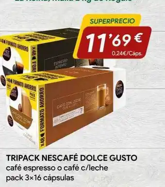 Minymas Tripack nescafé dolce gusto café espresso o café c- leche pack 3 x 16 cápsulas oferta