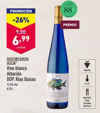 ALDI Faustino Rivero Ulecia Albariño Vino blanco DOP. Rías Baixas 0,75L oferta