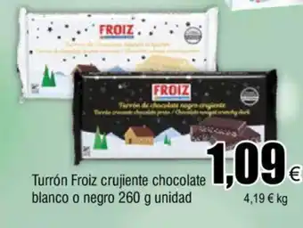 FROIZ Turrón Froiz Crujiente Chocolate Blanco o Negro 260g Unidad oferta