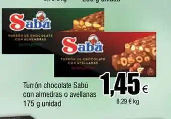 FROIZ Turrón Chocolate Sabú Con Almendras O Avellanas 175g unidad oferta
