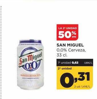 Alimerka La 2a unidad 50% dto san miguel 0.0% cerveza oferta