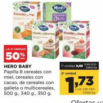 Alimerka 2a unidad 50% descuento hero baby papille 8 cereales con miel cereales con galleta o multicereales oferta
