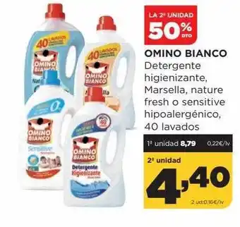 Alimerka La 2a unidad 50% dto omino bianco detergente higienizante marsella nature fresh o sensitive hipoalergénico 40 lavados oferta