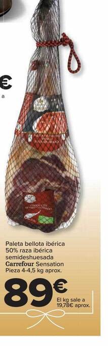 Carrefour Paleta bellota ibérica 50% raza ibérica semideshuesada carrefour sensation pieza oferta