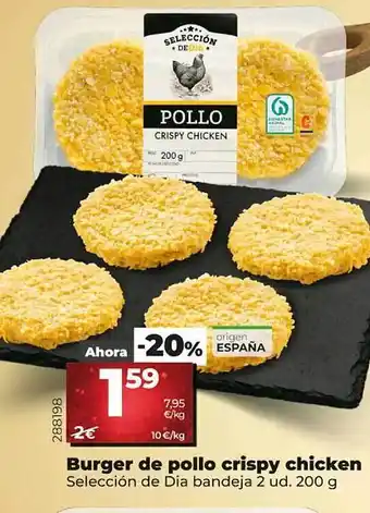 Dia Burger de pollo crispy chicken selección de dia bandeja 2 oferta