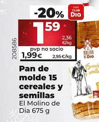 Dia Pan de molde 15 cereales y semillas el molino de dia oferta