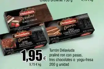 FROIZ Turrón delaviuda praliné ron con pasas tres chocolates o yogu-fresa oferta