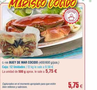 Abordo Buey de mar cocido oferta