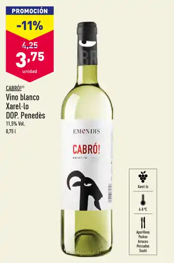 ALDI Cabró! Vino blanco Xarel-lo DOP. Penedès 0,75L oferta