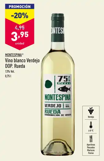 ALDI Montespina Vino blanco Verdejo DOP. Ruedo 0,75L oferta