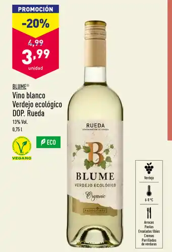 ALDI Blume Vino blanco Verdejo ecológico DOP. Rueda 0,75L oferta