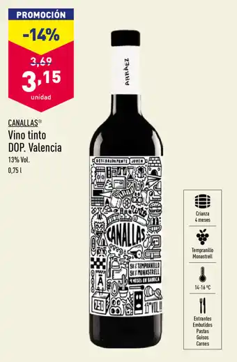 ALDI Canallas Vino tinto DOP. Valencia 0,75L oferta