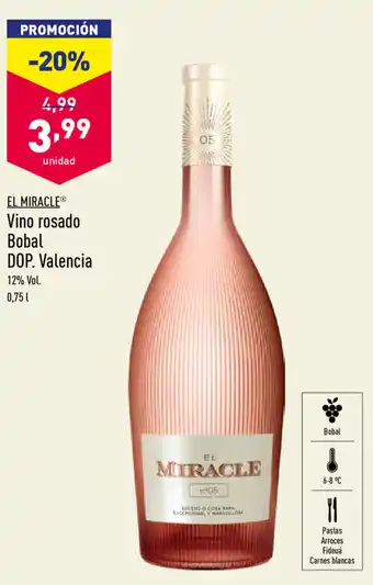 ALDI El Miracle Vino rosado Bobal DOP. Valencia 0,75L oferta