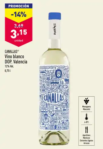 ALDI Canallas Vino blanco DOP. Valencia 0,75L oferta
