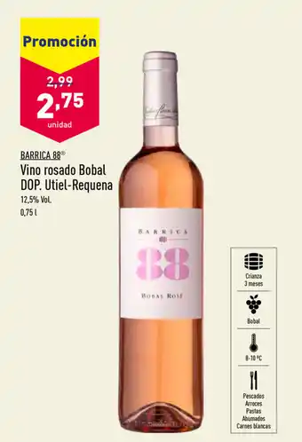 ALDI Barrica 88 Vino rosado Bobal DOP. Utiel-Requena 0,75L oferta
