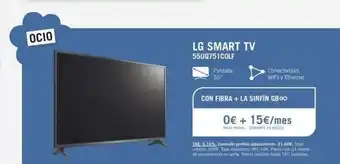 Yoigo Ocio lg smart tv 55uq751colf pantalla 55* conectividad wifi y ethernet con fibra + la sinfín gboo 0€ + 15€/mes pago in oferta