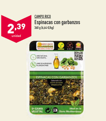 ALDI Campo Rico Espinacas con garbanzos 360g oferta