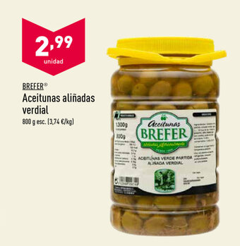 ALDI Brefer Aceitunas aliñadas verdial 800g oferta